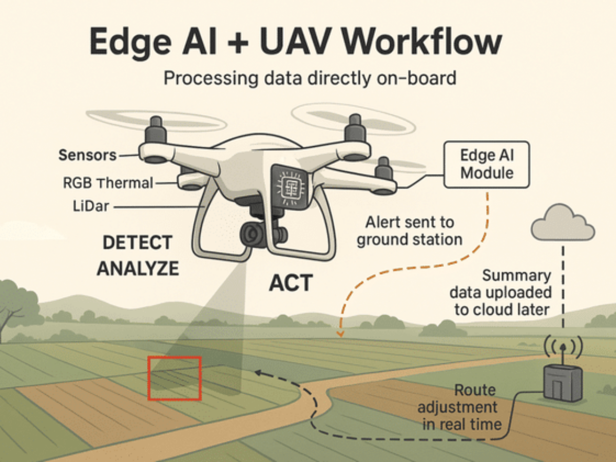 Kết hợp EDGE AI + UAV hỗ trợ đưa ra quyết định tại chỗ: xử lý dữ liệu trực tiếp trên drone và cảnh báo theo thời gian thực